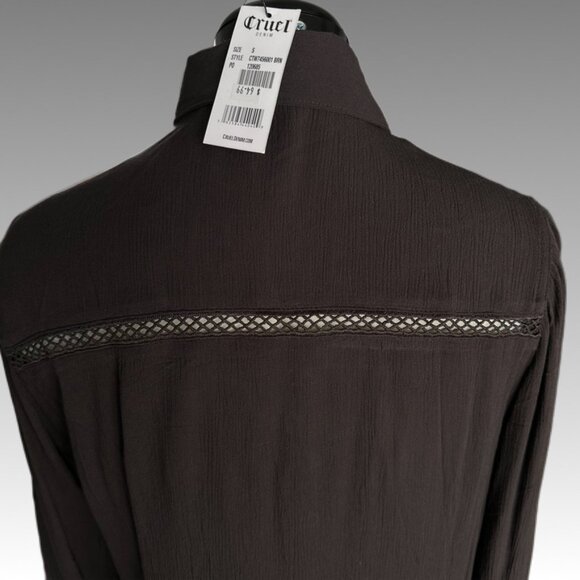 NWT CRUEL DENIM Crinkle Gauze Snap Shirt Crochet Western Prairie Romance Brown S - Picture 7 of 13